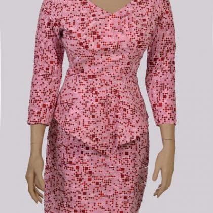 Pink African Print Peplum Dress - Uk Size 12