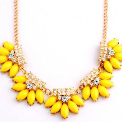 Yellow Plated Crystal Statement Necklace