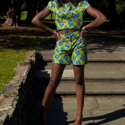 Vibrant African Print Shorts Set