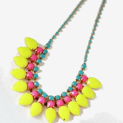 Yellow And Pink Beaded Statement Necklace