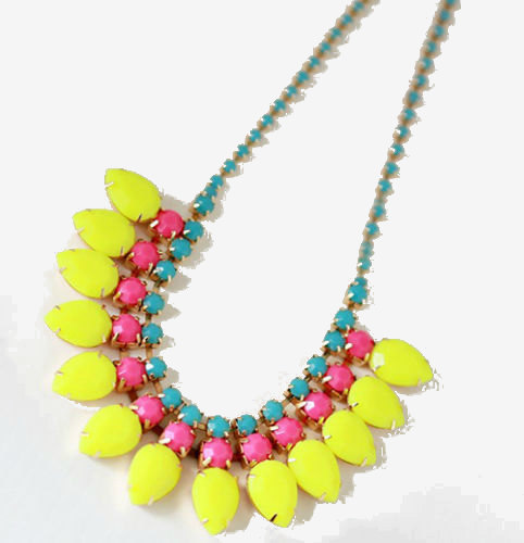 Yellow And Pink Beaded Statement Necklace